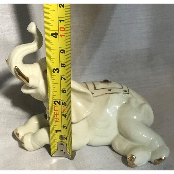 Vintage Hand-Painted Ceramic Elephant Figurine With Gemstone Accents - Picture 8 of 8